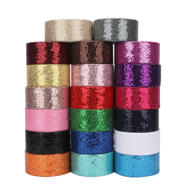 HSDRIBBON Listones 3inch 75mm colorful Sequin Scribble Sequin Ribbon  25Yards/Roll